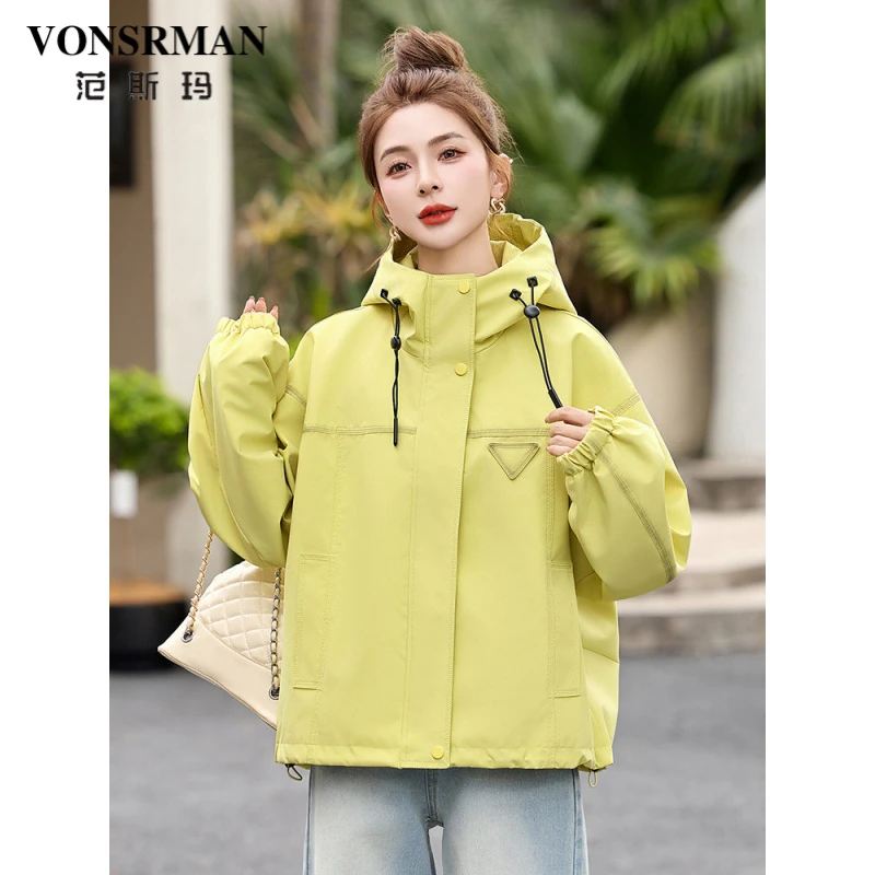 小个子休闲外套女士2025春秋新款韩版宽松气质减龄连帽时尚夹克潮