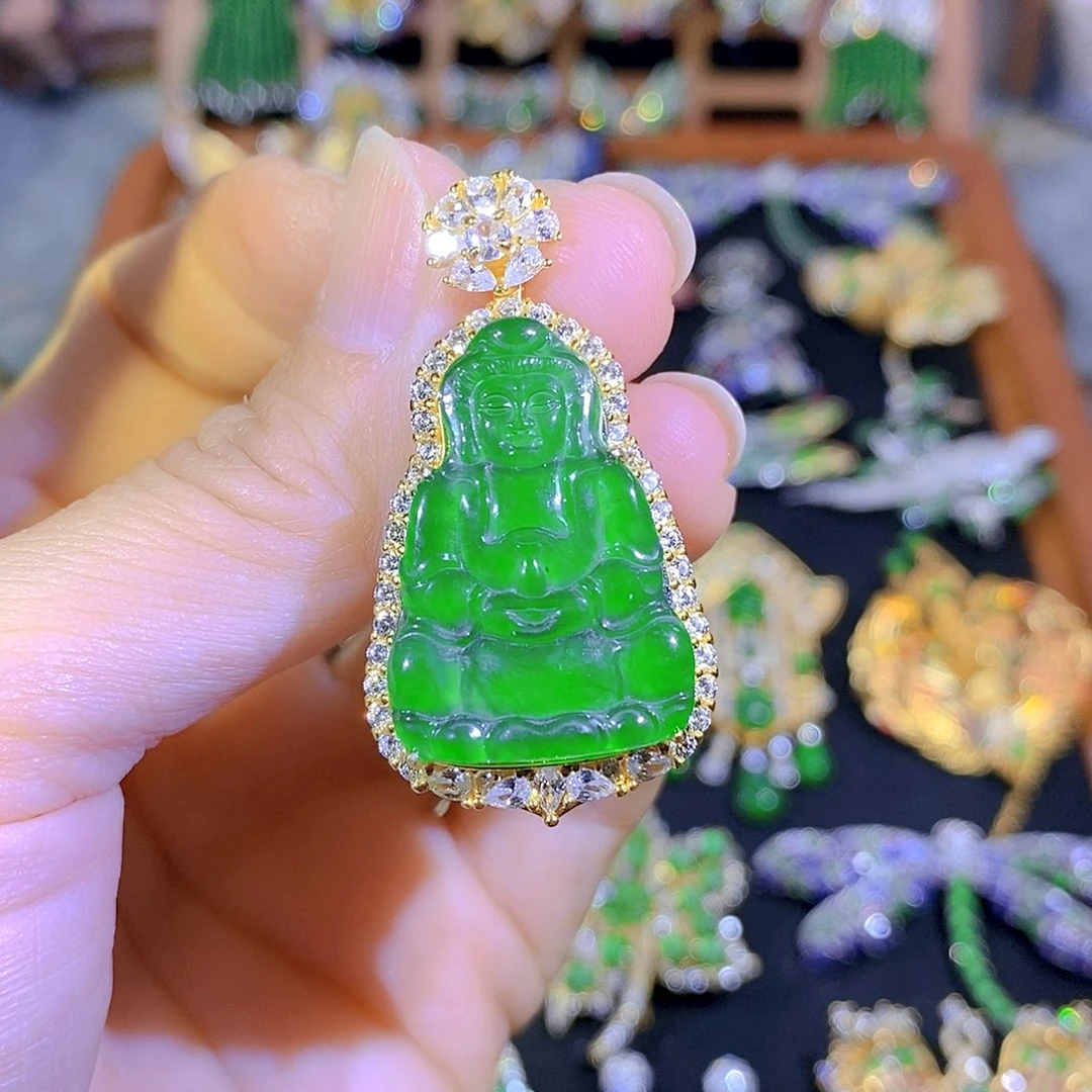 吊坠(不含链)银S925镶嵌翡翠