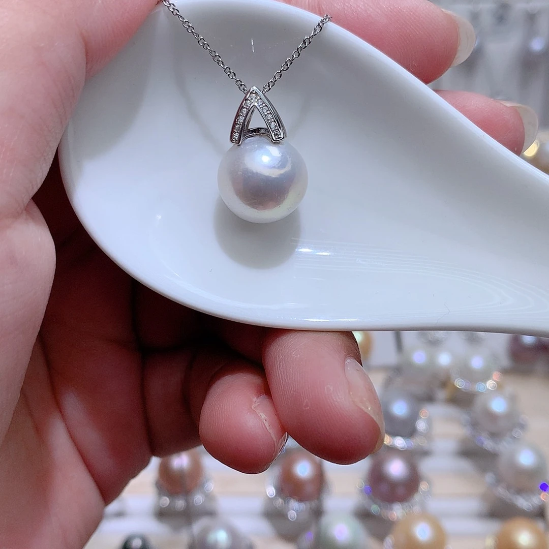 淡水珍珠银S925镶嵌吊坠(赠链)CC12.5m m