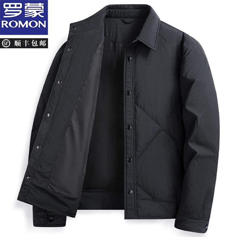 罗蒙【新国标90鸭绒】男士翻领时尚羽绒服保暖亲肤英伦简约风外套男