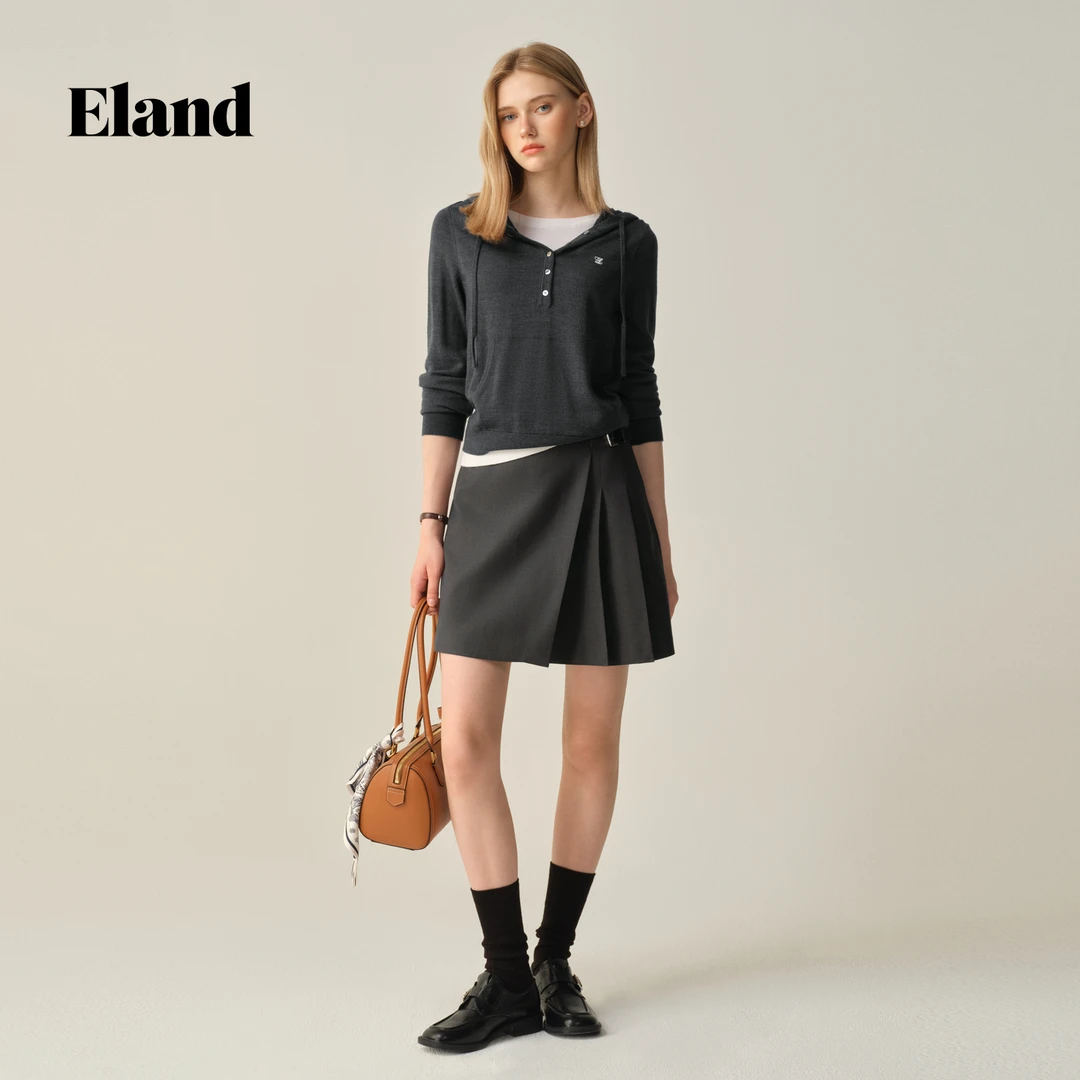 【女装优选WL】Eland衣恋毛衣时尚假两件长袖连帽针织衫EEKWF49M06