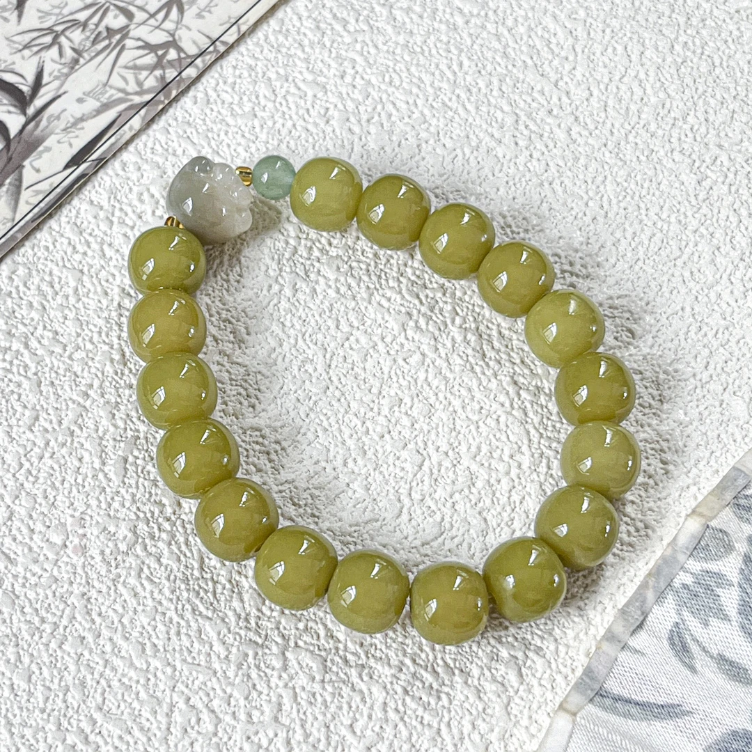 【灵月阁旗舰店】牛油果绿胖苹果绵意菩提手串文玩菩提根雕刻猫爪