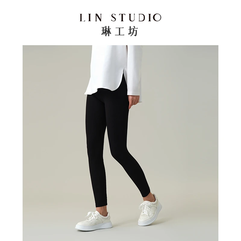 【桑蚕丝】琳工坊聒碎黑色紧身打底裤外穿休闲女士裤子唐琳设计师