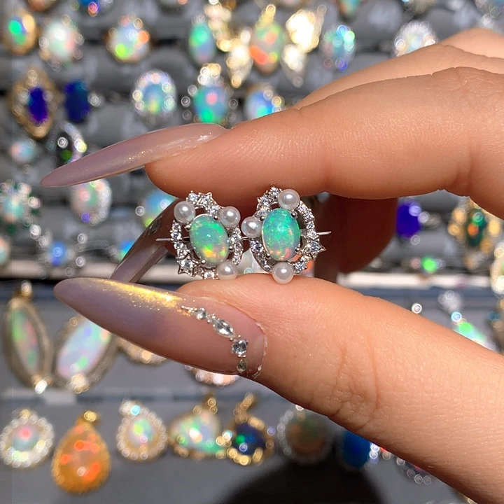 欧泊福利耳钉t银S925镶嵌