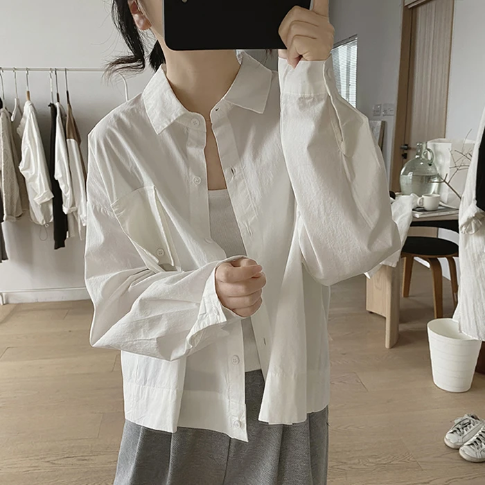 春季新款减龄穿搭纯棉长袖衬衣女百搭时尚设计感遮肉显瘦宽松上衣