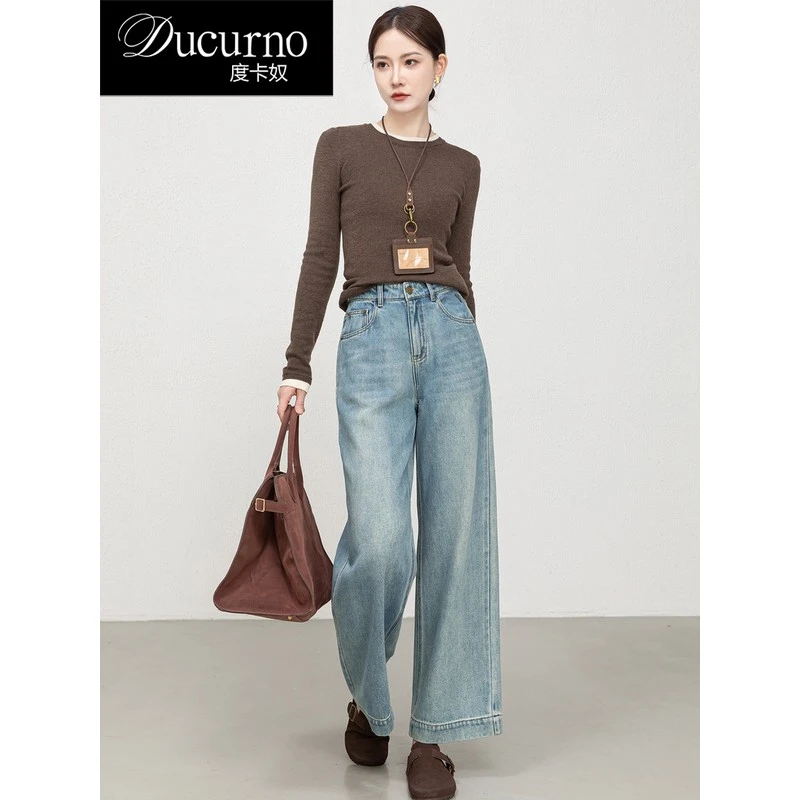 九分窄版阔腿牛仔裤女2025秋季新款宽松遮肉小个子大码直筒裤子