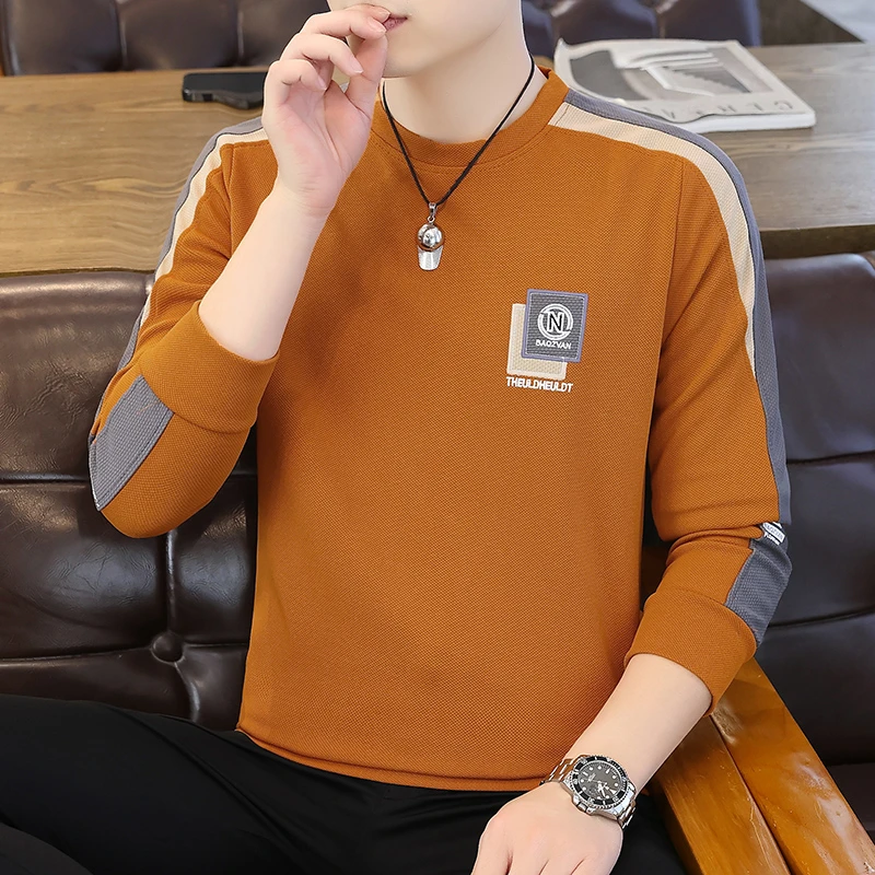 男士长袖t恤春秋款韩版宽松拼接卫衣潮流打底衫青少年帅气上衣服