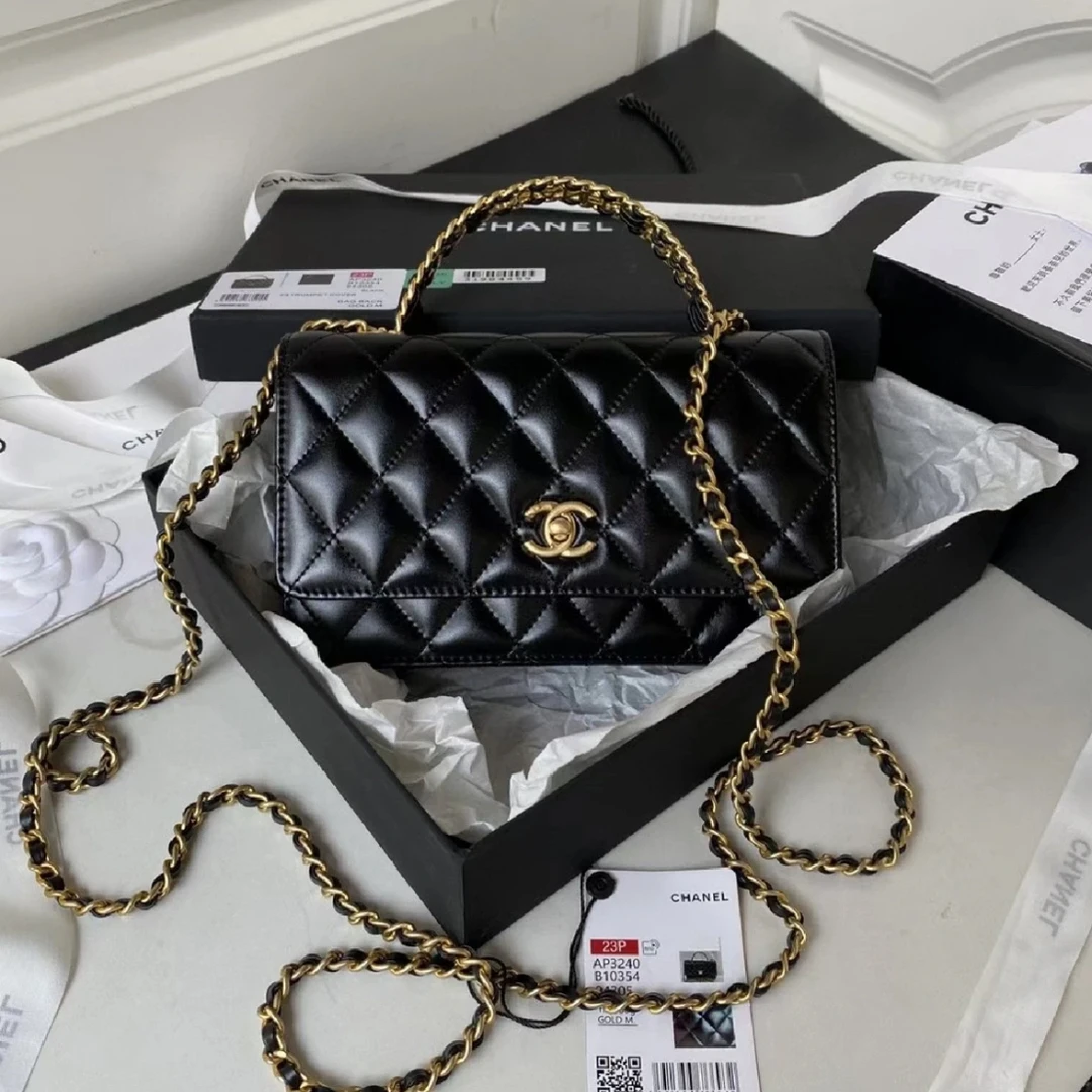 未使用 Chanel/香奈儿 林纳奢品丨23P镂空手柄WOC包黑金油蜡羊