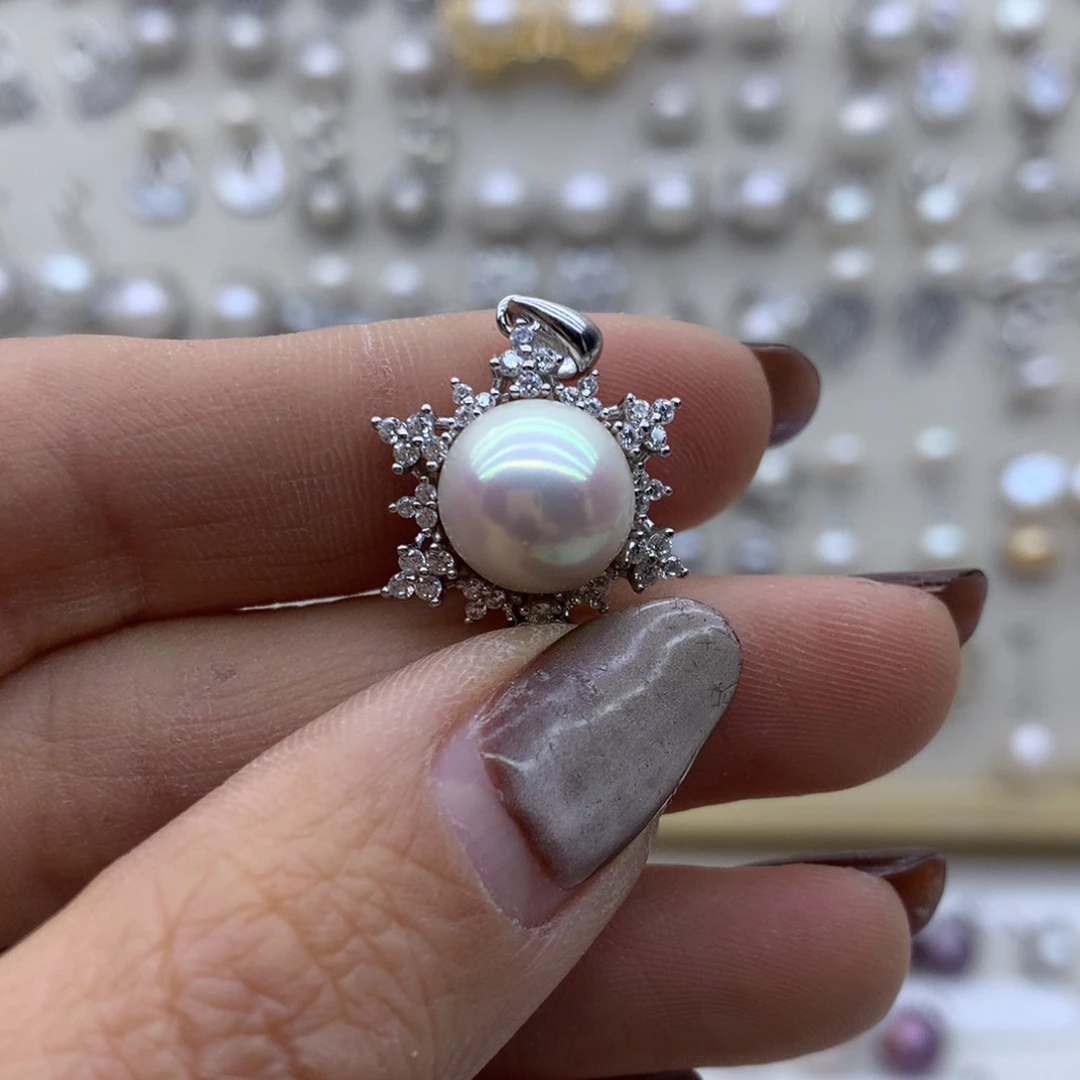 淡水珍珠吊坠(不含链)银S925镶嵌司*