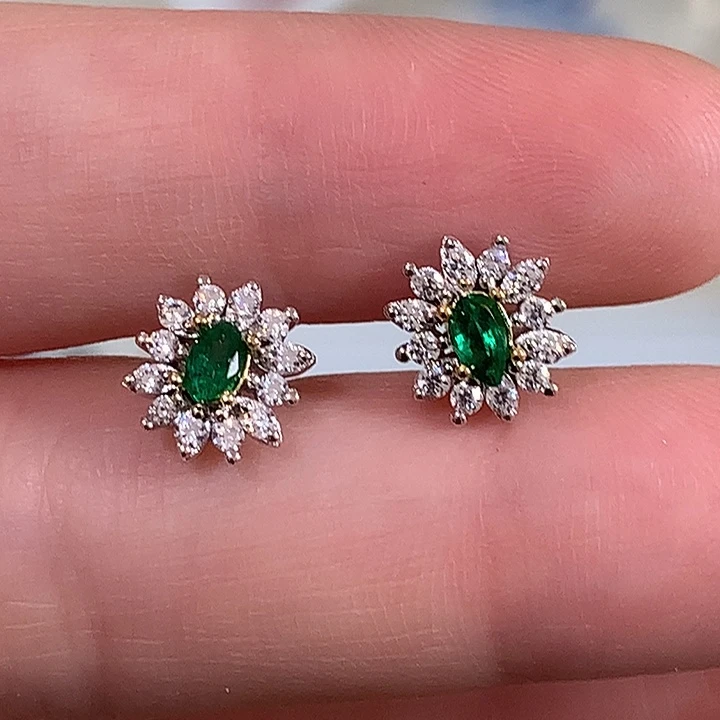 耳饰祖母绿银S925镀金镶嵌T925银镀黄金色祖母绿耳钉定制款不退换