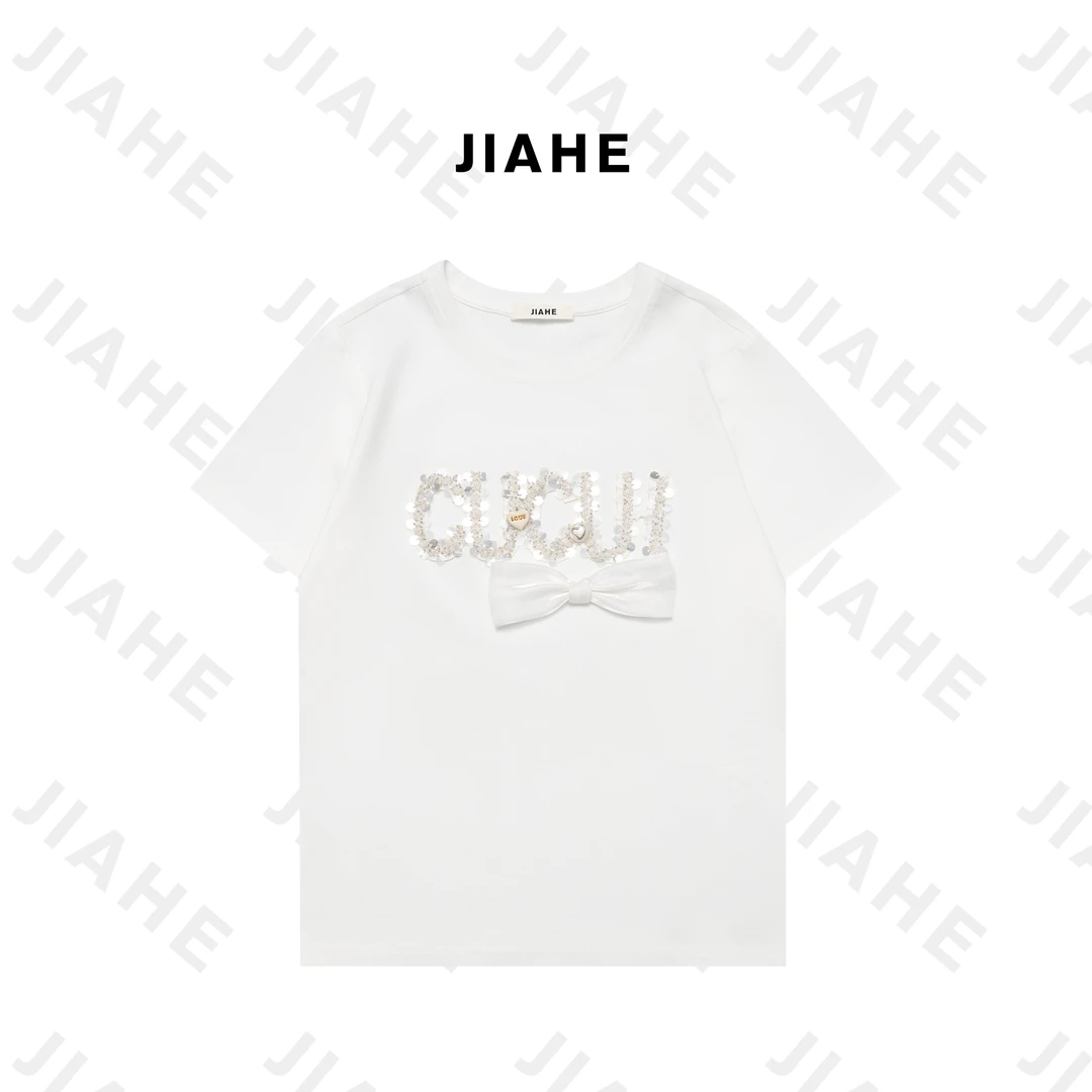 【珈禾】’'UICC'‘深圳南油轻奢立体绣花重工原创设计短袖2025春夏