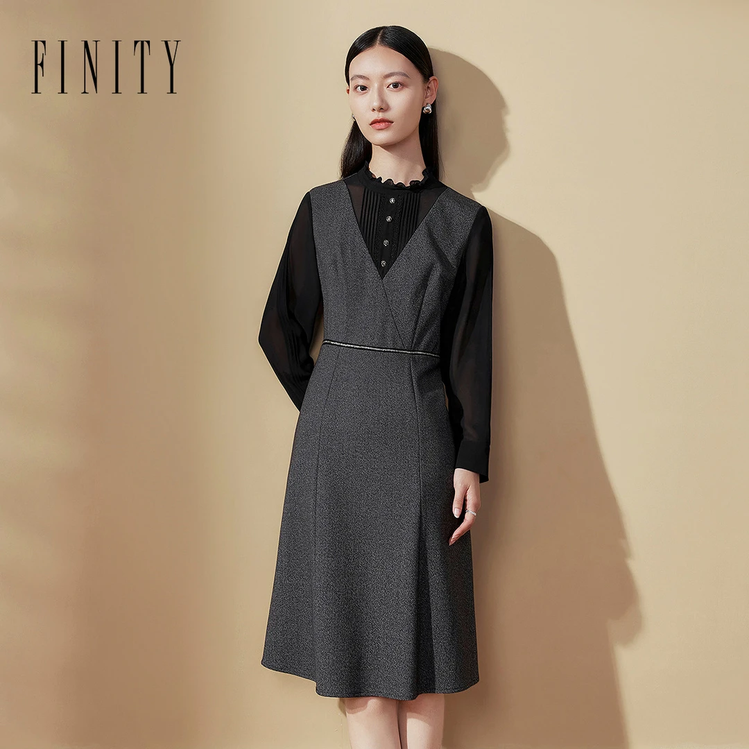 【小晴专属】FINITY 连衣裙新款拼接设计马甲西装裙 F20VD2141L
