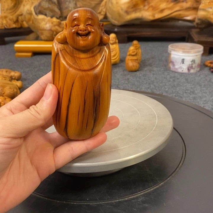 柏木（崖柏）风**洁崖柏弥勒佛手把件小摆件