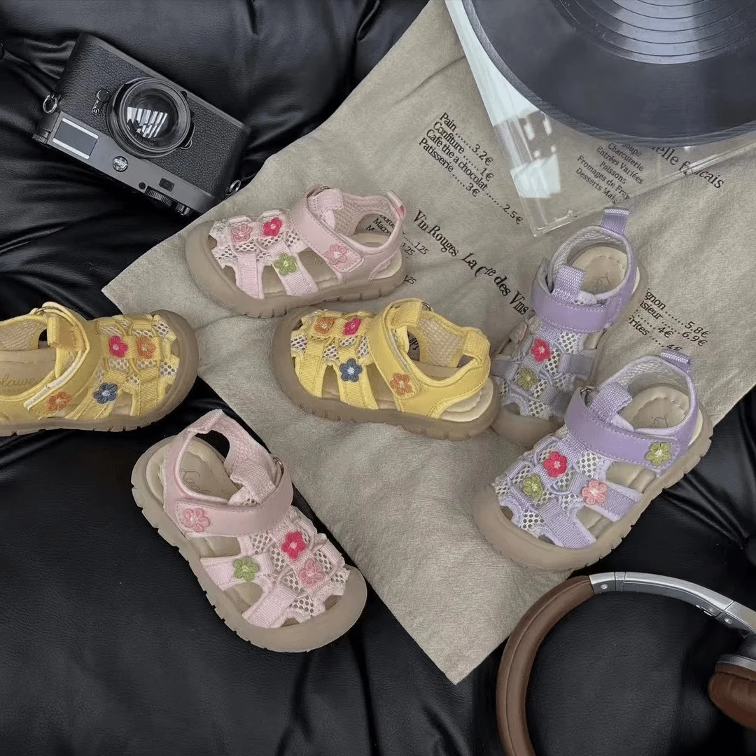 ABC儿童包头运动凉鞋2025夏季女童公主风镂空户外溯溪鞋可爱百搭