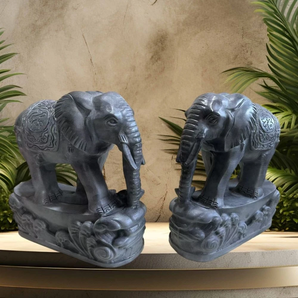 天然青石雕刻招财吸水大象别墅庭院装饰艺术品