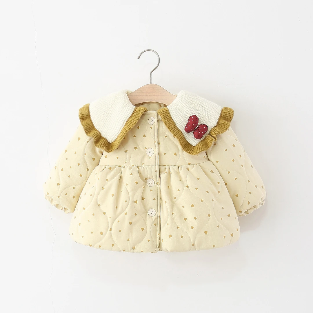 童装女童棉衣外套冬季加绒儿童毛线翻领棉服婴儿宝宝冬装棉袄加厚