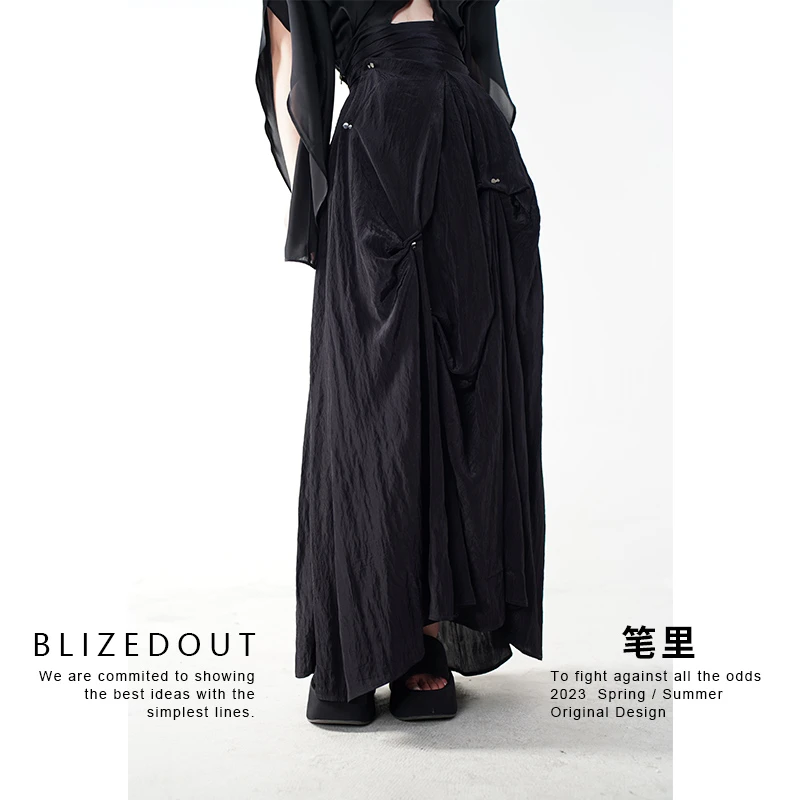 笔里【BLIZEDOUT】独立设计师3060304黑色不规则堆叠绑带半身裙