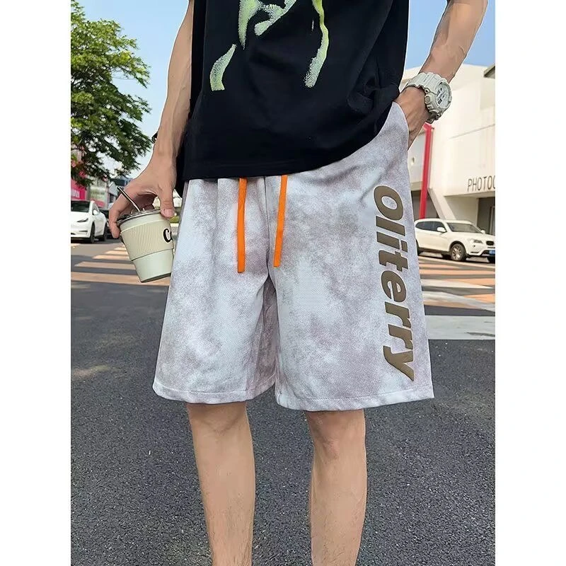 美式扎染短裤男夏季2025新款潮流运动中裤五分裤子直筒宽松印花