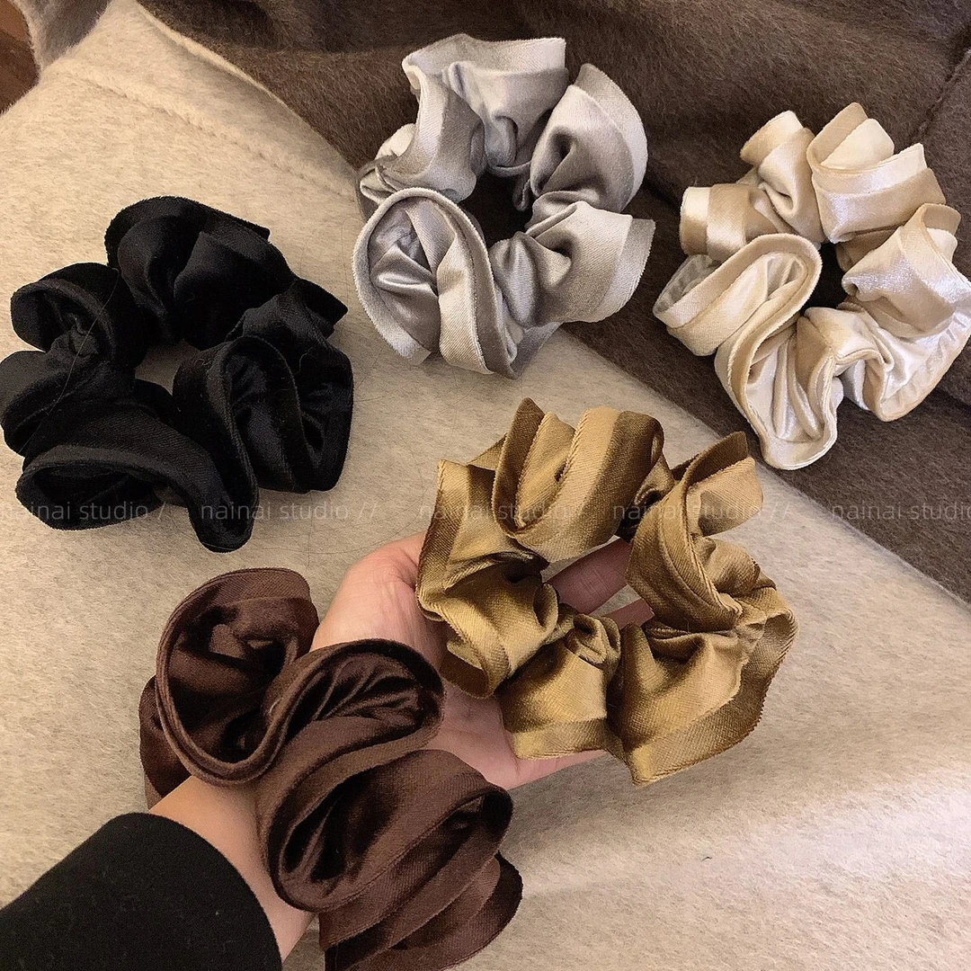 丝绒花苞大肠发圈~韩系ins风纯色气质丸子头木耳边发绳头绳头花女