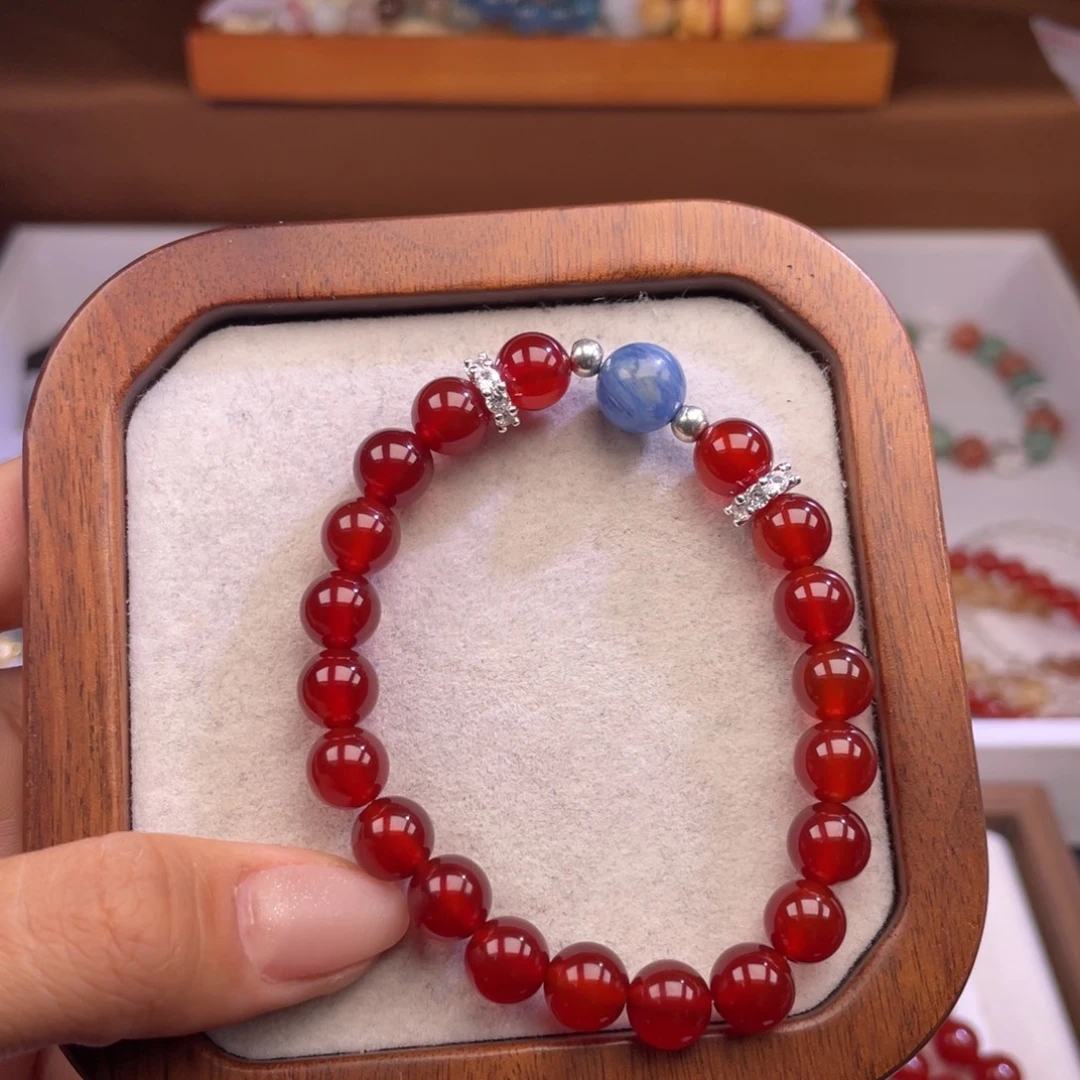 水晶未镶嵌手链51号红玛瑙+蓝晶石8.3