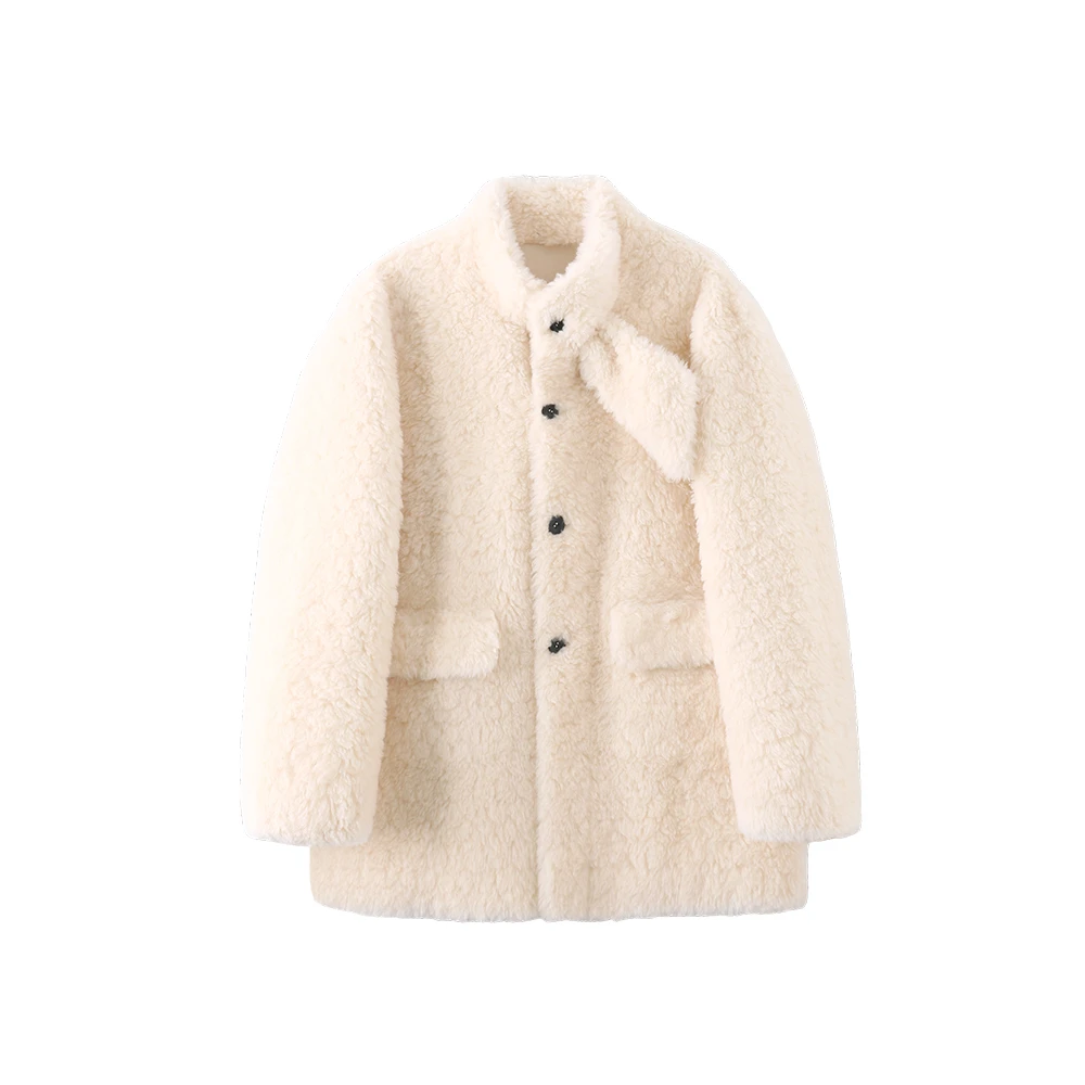 冬季新款气质纯色加厚百搭拼接毛绒外套507906