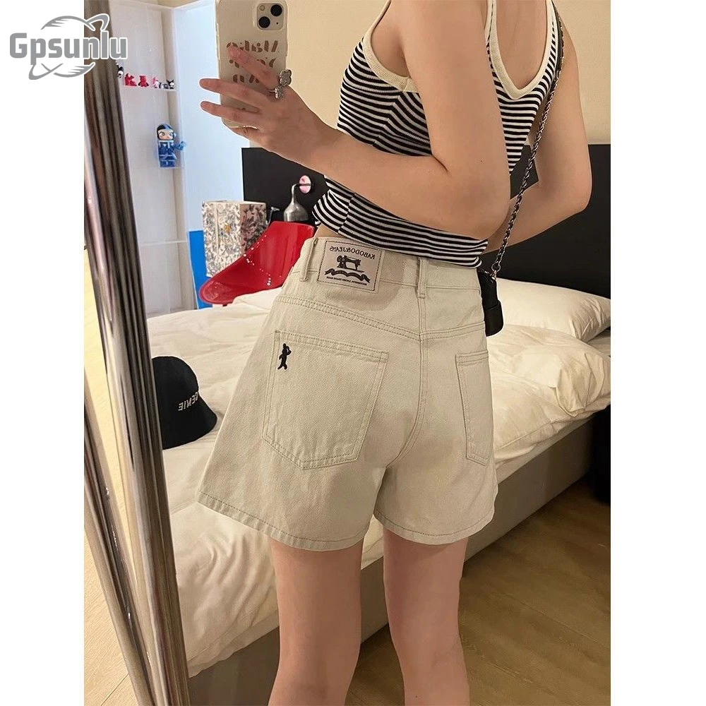 gpsunlu韩版牛仔短裤女夏季新款阔腿裤宽夏季高腰A字浅色短裤