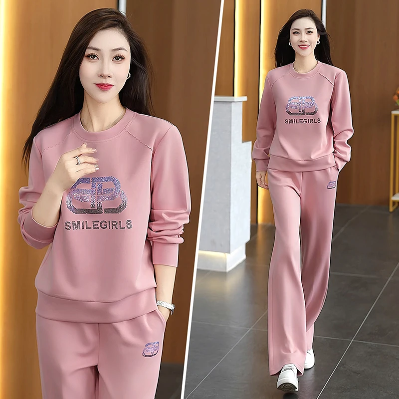 彩羊品牌装年轻妈妈时尚洋气休闲运动套装女秋季束脚裤卫衣两件套