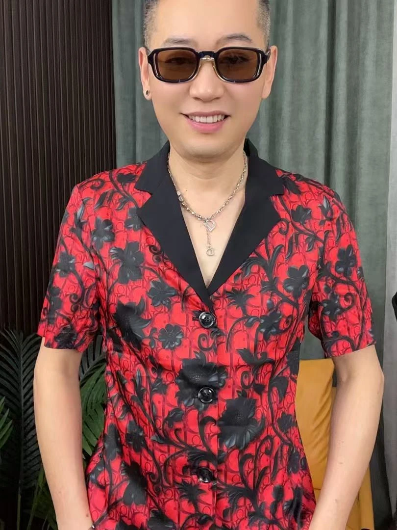 男士夏季翻领西服短袖时尚男士情侣运动提花潮流外套短袖春夏