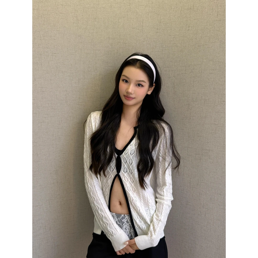 镂空针织纽结长袖外套25SS新款女