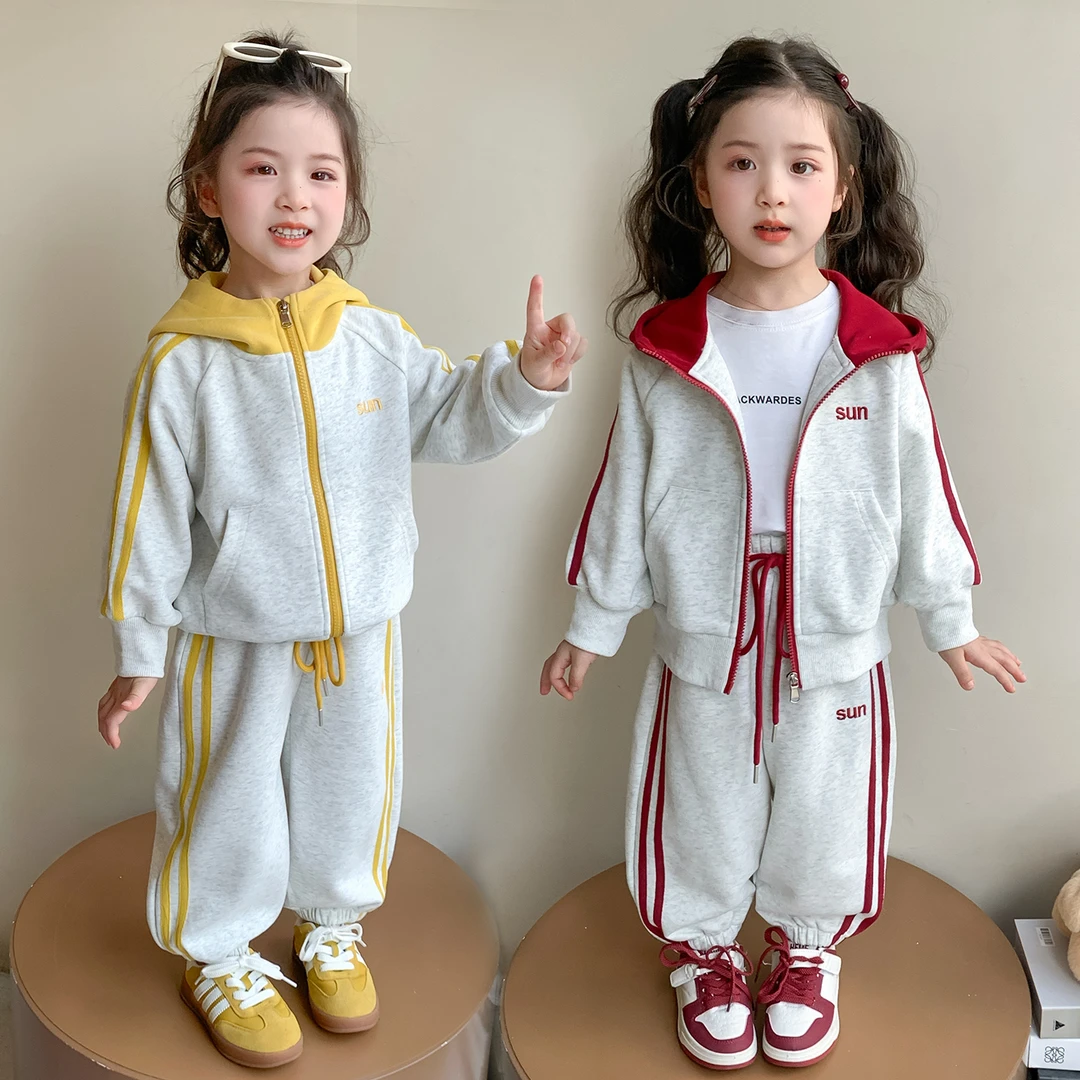 女童连帽运动套装洋气儿童外套春秋季新款女宝宝休闲两件套小女孩