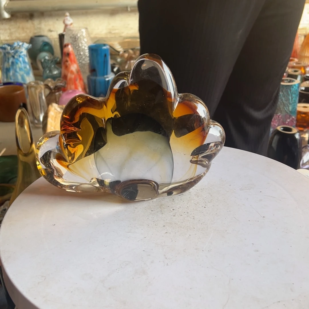 灰黄高度25琉璃花器摆件微瑕
