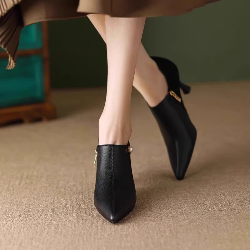 法式细跟优雅尖头细跟高跟鞋高跟鞋7厘米法式拉链时尚秋季
