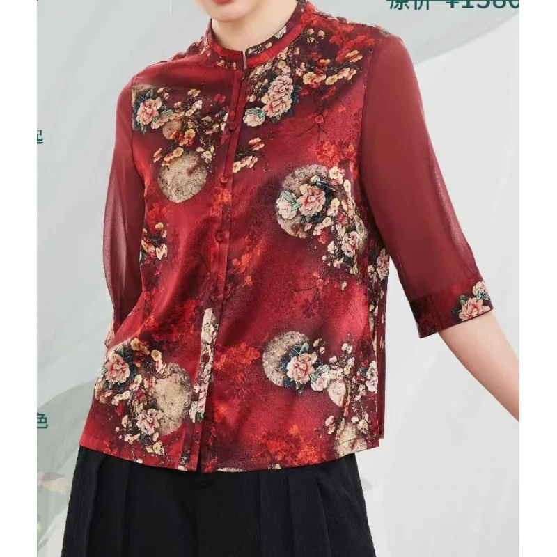 新品上新2025年夏款国风上衣七分袖妈妈款洋气小衫A303