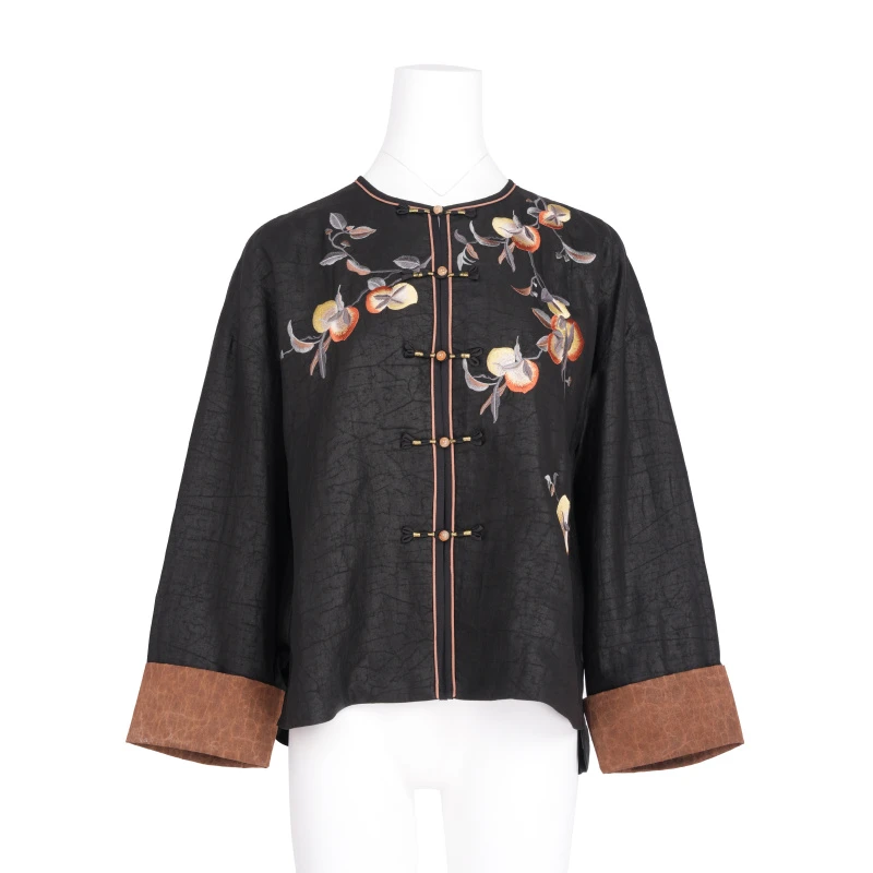 [芙昕]FY1231205香云纱龟纹刺绣上衣