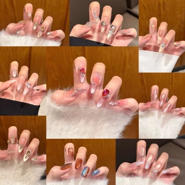 【榛子曲奇】显白猫眼法式美拉德7101606陌上花开纯手工穿戴甲