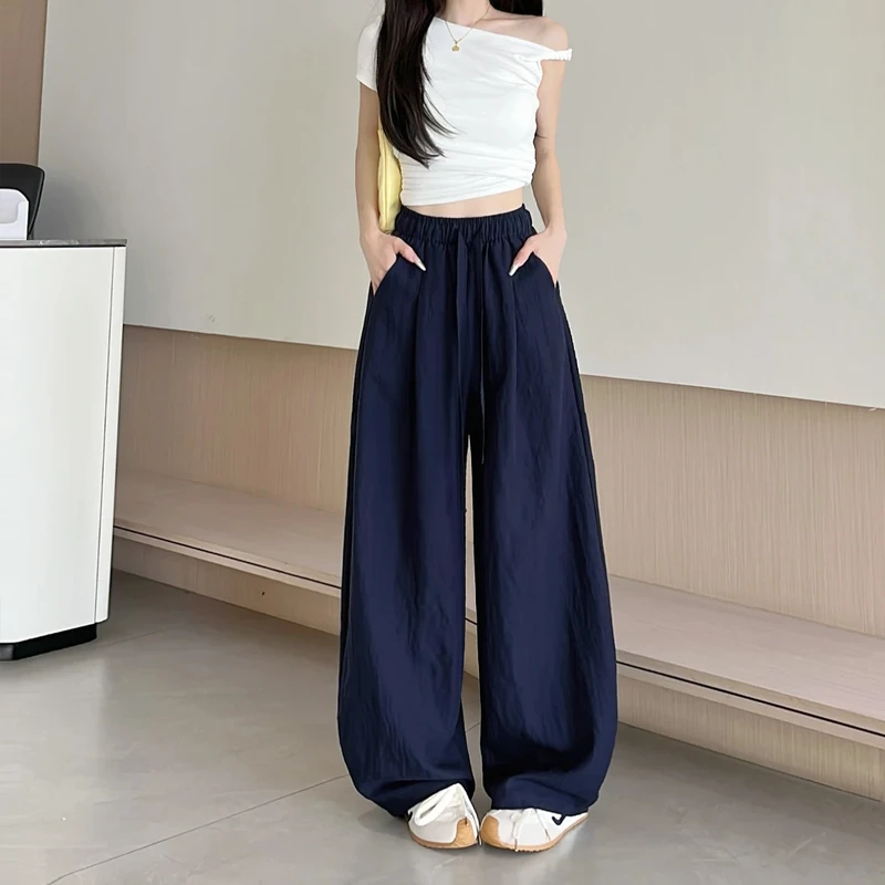 天丝亚麻气球裤女款夏季2025新款抽绳松紧显瘦运动百搭休闲弯刀裤