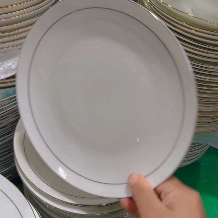 瓷片秒金八寸浅盘四个