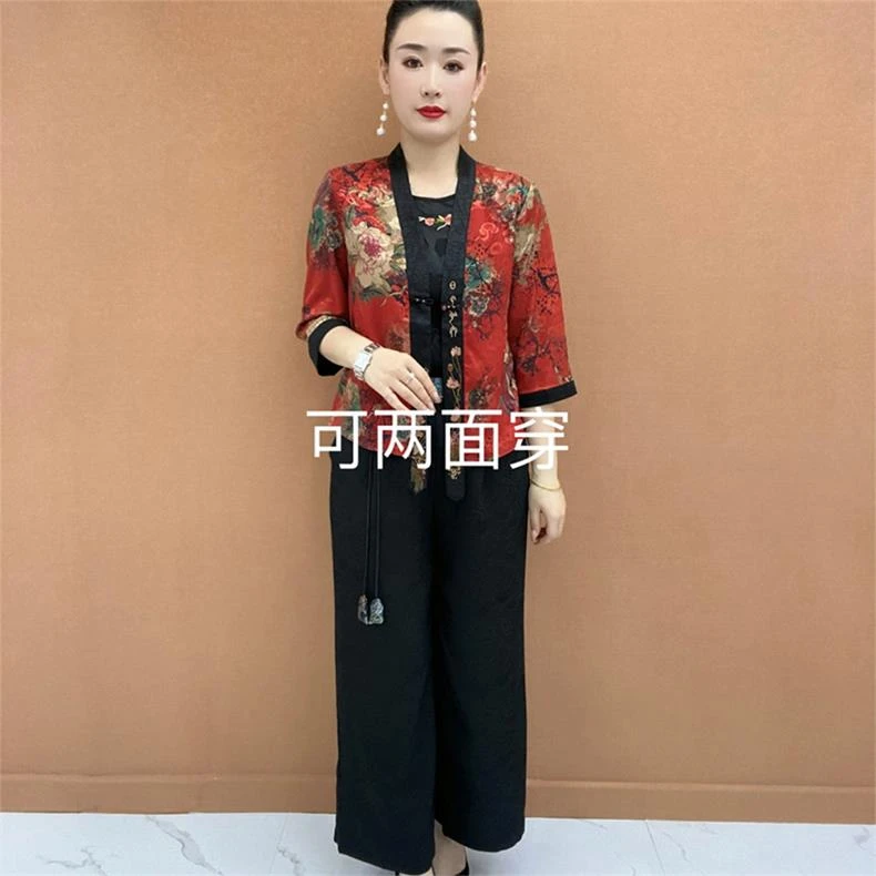 603新中式国风上衣夏季新款妈妈薄款外套老年人双面穿短款小衫女