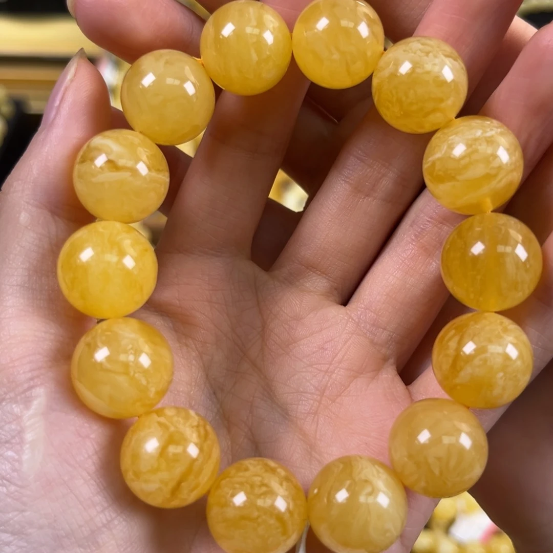 裸石琥珀未镶嵌15+白花虎皮带蛋花汤妖花