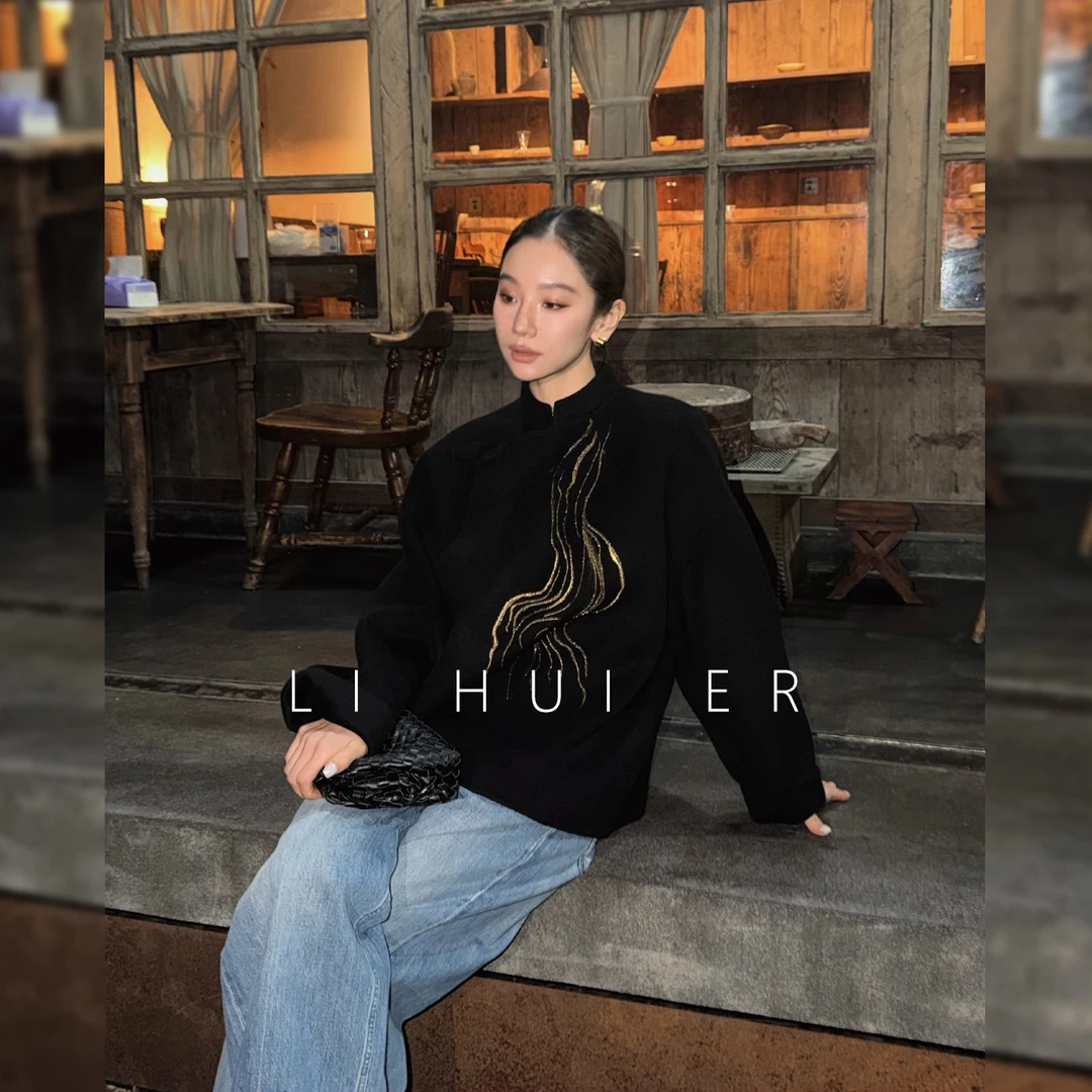 LiHuiEr李慧儿【山海】 冬款极简轻奢设计师款优雅黑大衣LL0251294