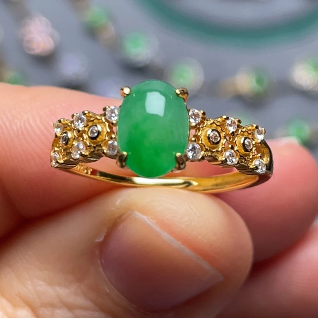 翡翠银S925镶嵌戒指纯天然缅甸翡翠A货