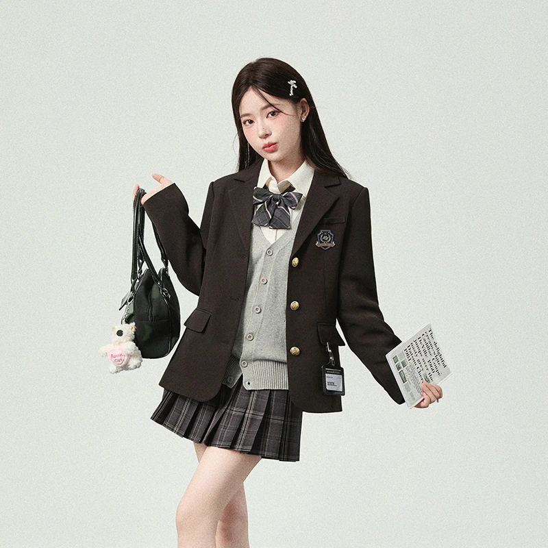 花铃太太表参大秋季西服jk制服学院风女西装校供感外套三粒扣徽章