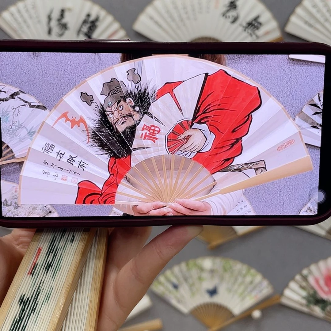 国画10寸玉竹-纯手绘-文玩扇骨（默认粘好）