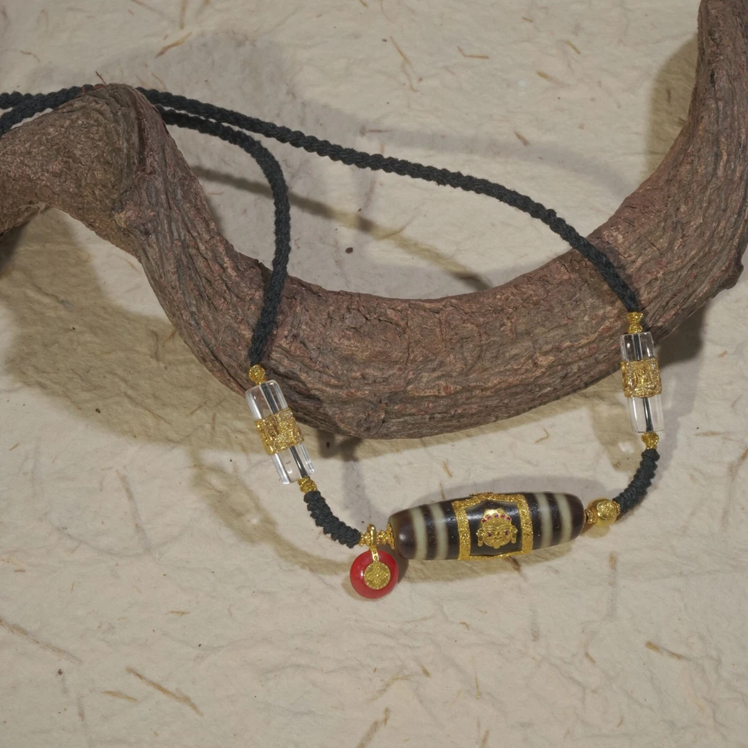 【弥真九华】18k金扎基三眼+四尊者横板项链可调节