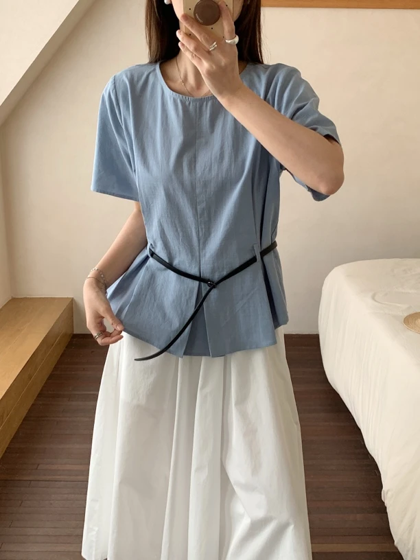 6707土布鱼气质腰带小衫