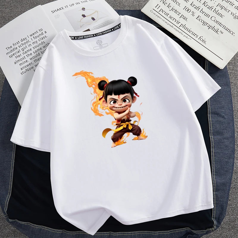 儿童短袖功夫哪吒敖丙圆领T恤中大童宽松上衣夏季潮流男纯棉半袖