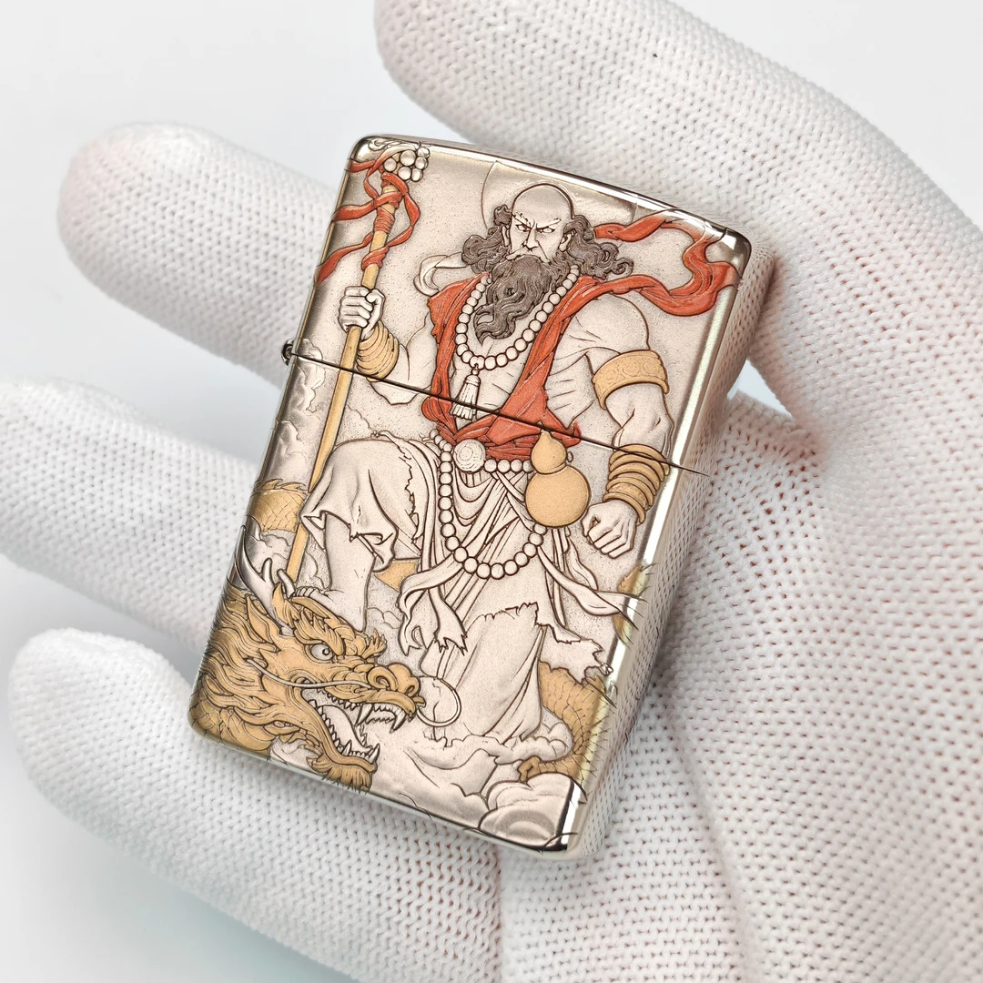 【降龙伏虎】白铜浮雕钛彩防风个性创意时尚复古打火机男士礼物