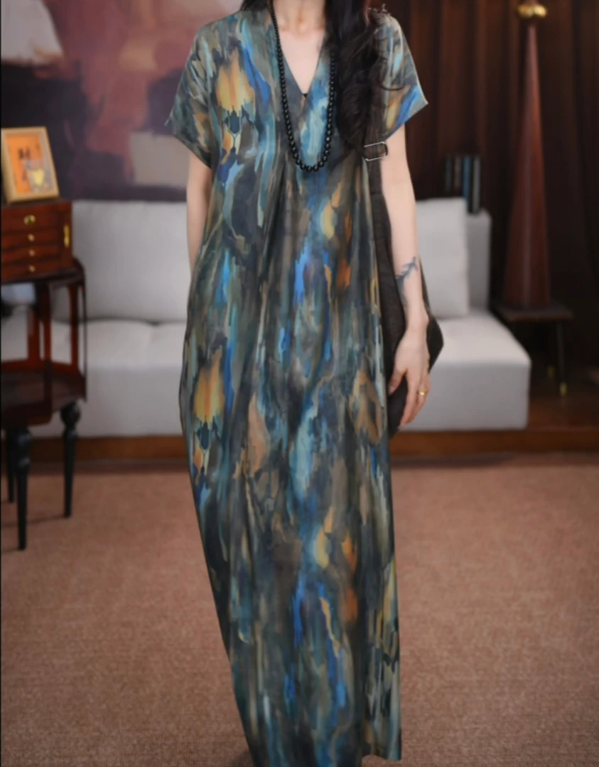 【安晴】香云纱长款百搭时尚宽松夏季清凉气质新中式国风连衣裙