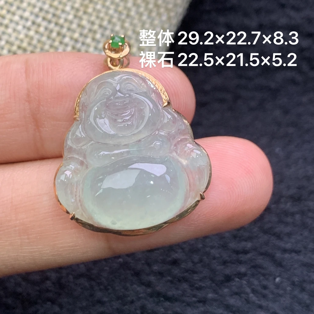 18k金镶嵌天然缅甸翡翠冰种佛公吊坠29.2×22.7×8.3/22.5×21.5×5.2