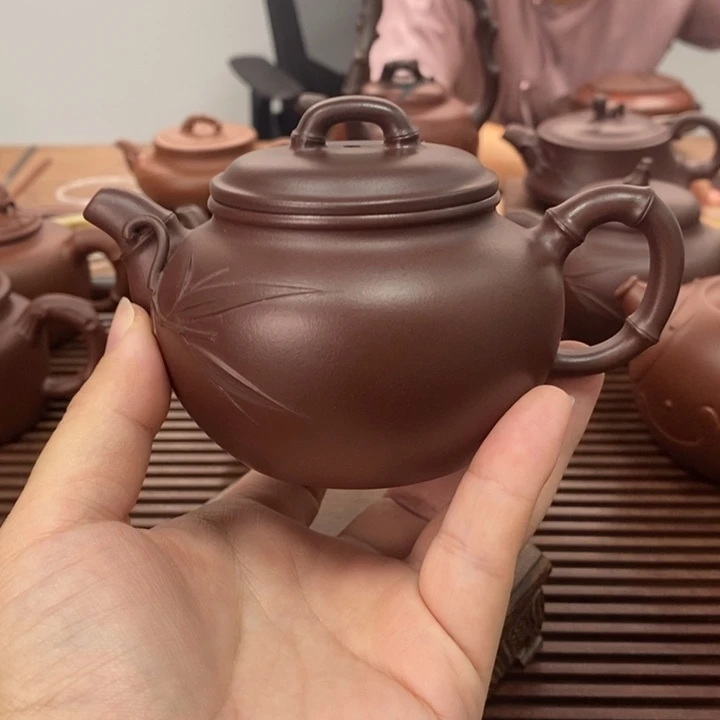 紫砂茶壶竹节德钟220毫升半手工